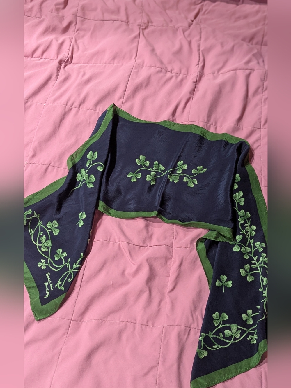 Patrick Francis 'Shamrock Sprig' Navy Floral Scarf with Green Border